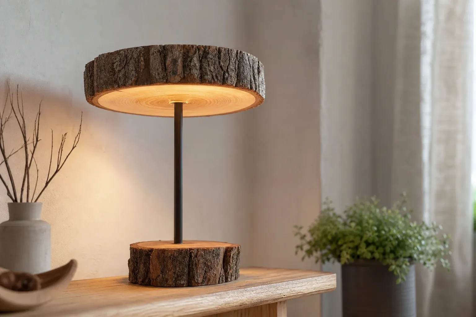 2. DIY Lampe Holz: Astscheibe als Lampenschirm