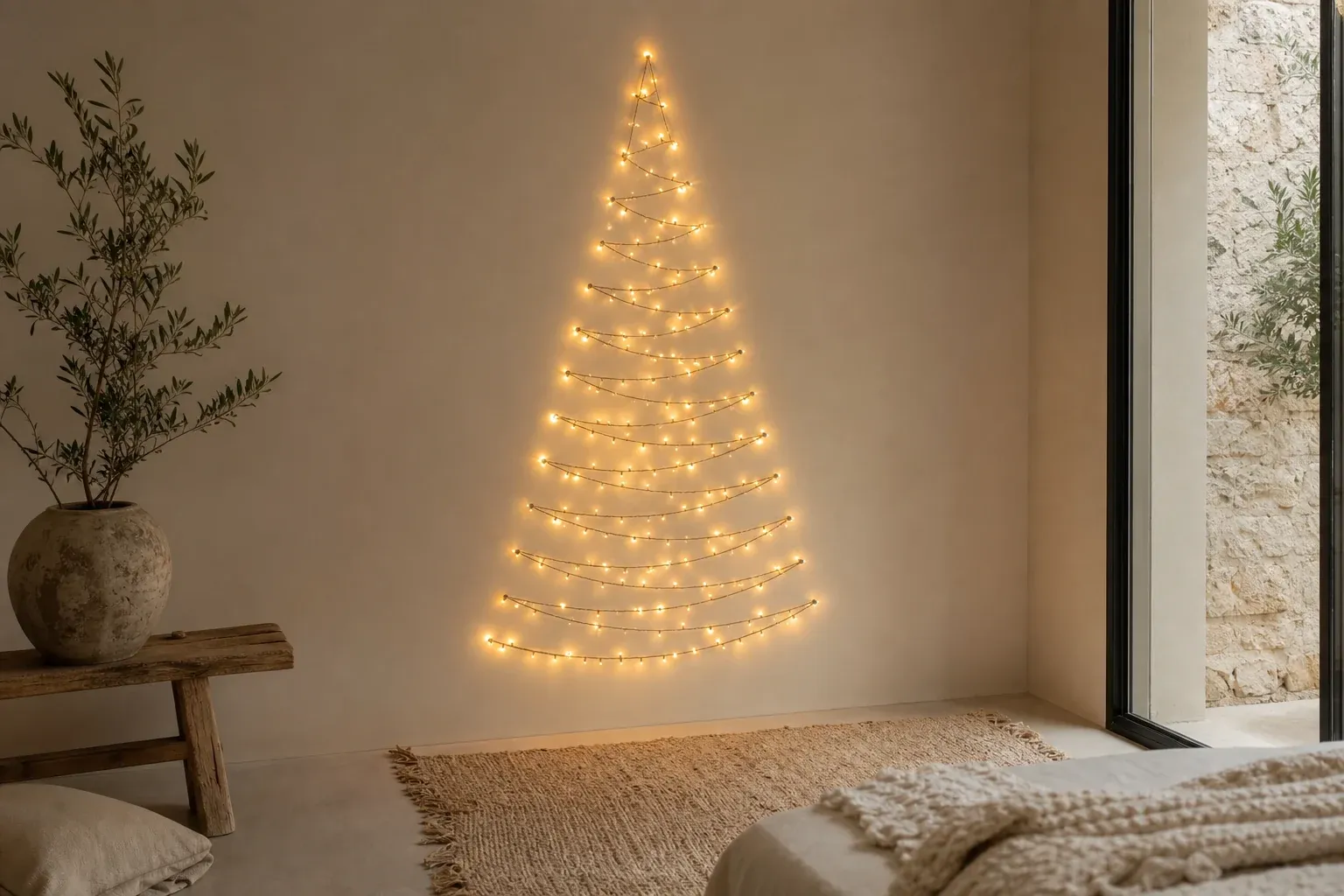 2. Lichterketten-Baum: die einfachste Alternative für die Wand