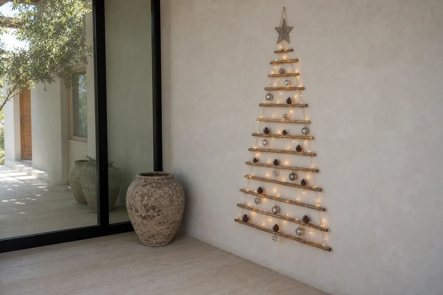 1. Weihnachtsbaum aus Holz: der klassische Latten-Wandbaum